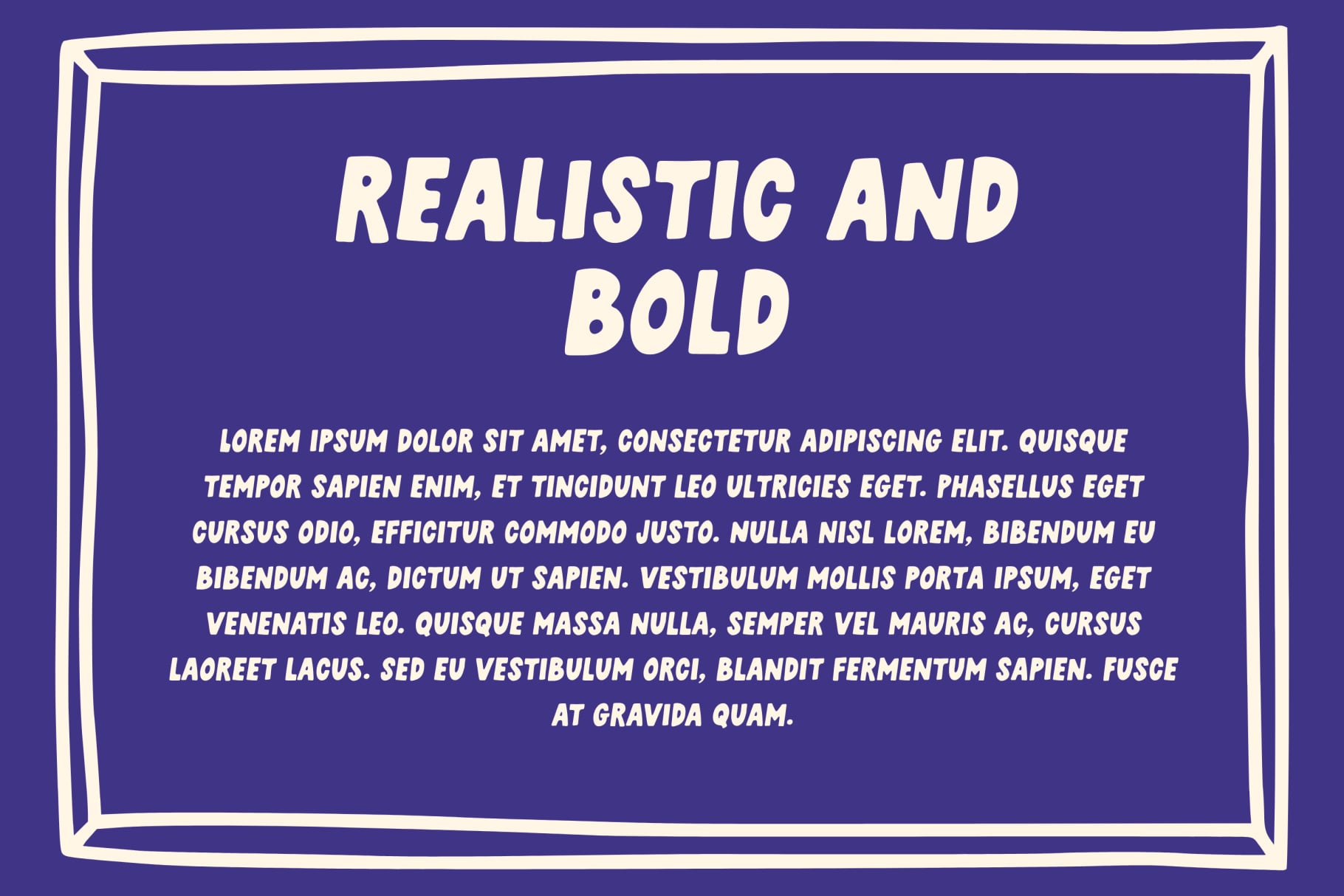 Bold italic type on deep purple with cream double-line border frame mockup