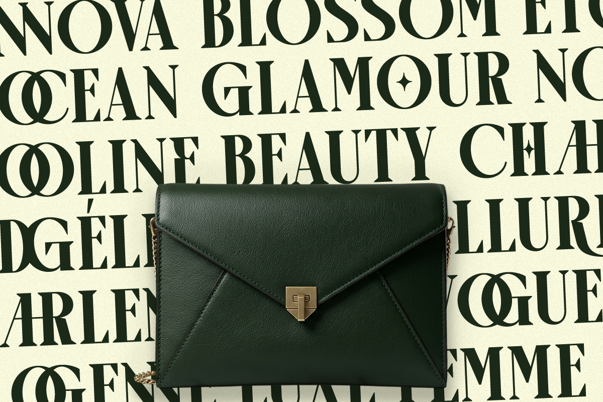 Dark green leather clutch on luxury magazine cover mockup with serif typography