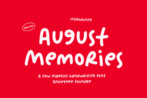 August Memories playful handwriting font on bright red background
