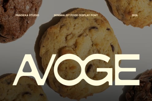 Chocolate chip cookies with minimalist sans serif font overlay by Pandeka Studio