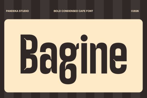 Bold condensed cafe font displaying "Bagine" in thick black letters on cream background