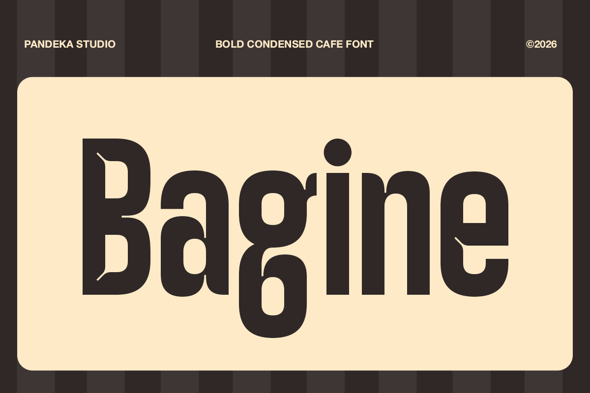 Bold condensed cafe font displaying "Bagine" in thick black letters on cream background