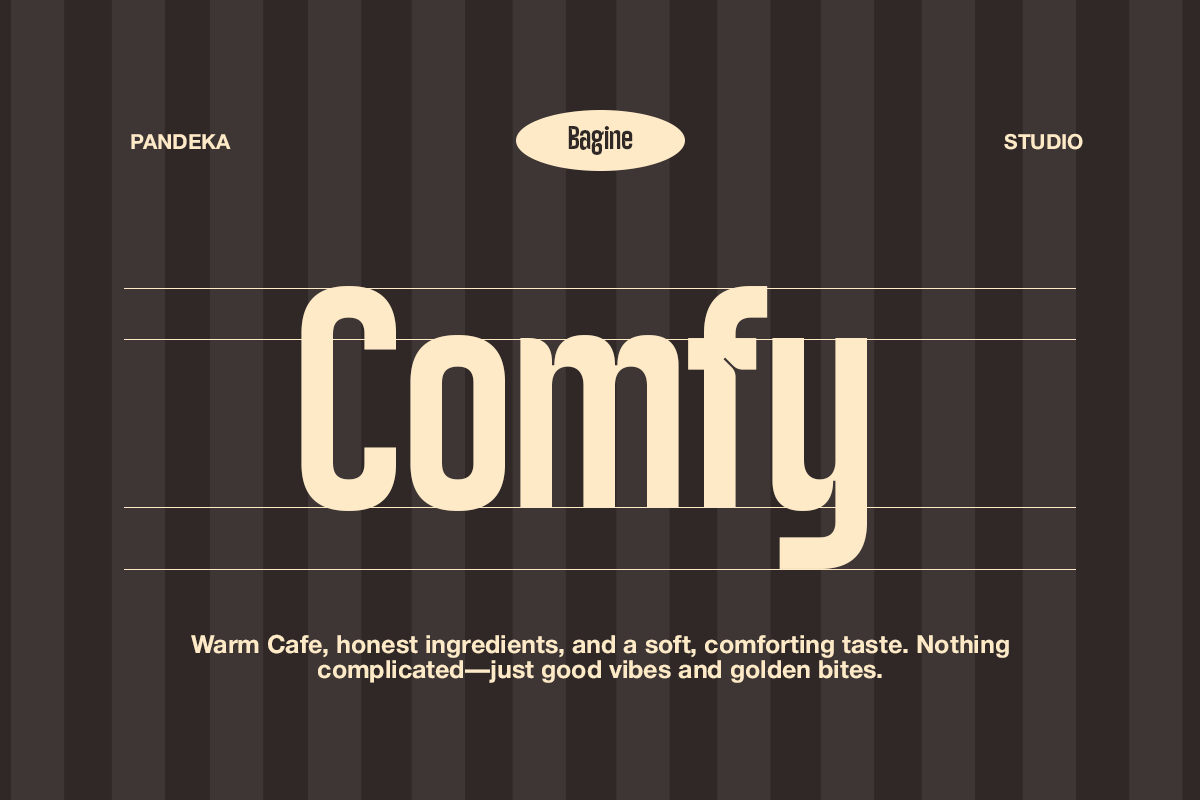 Retro cafe branding mockup with cream serif type on striped brown background