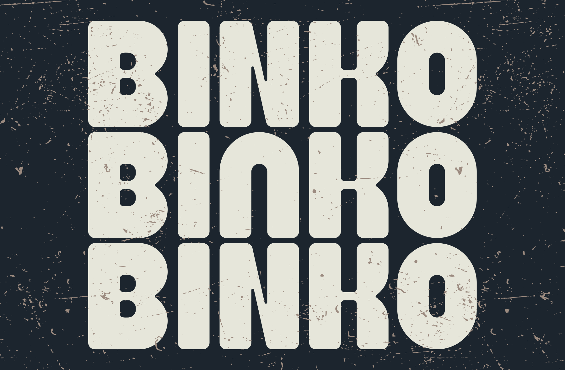 Distressed cream typeface spelling "BИНRO BИНRO" stacked on dark textured background