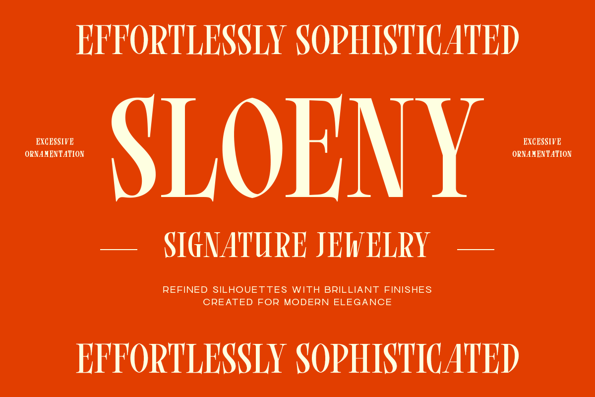 Bright orange background with cream serif typography showing luxury jewelry branding layouts