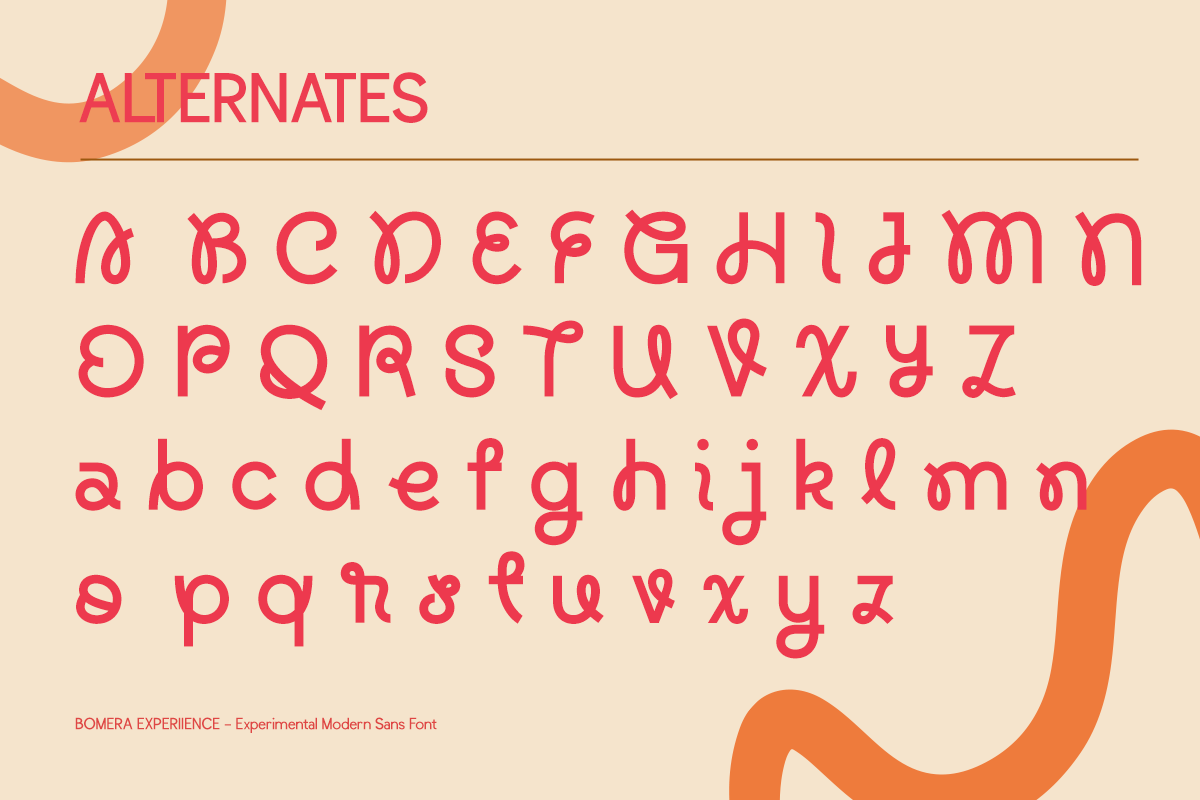 Bomera Experience font showing alternate characters in hot pink on cream background