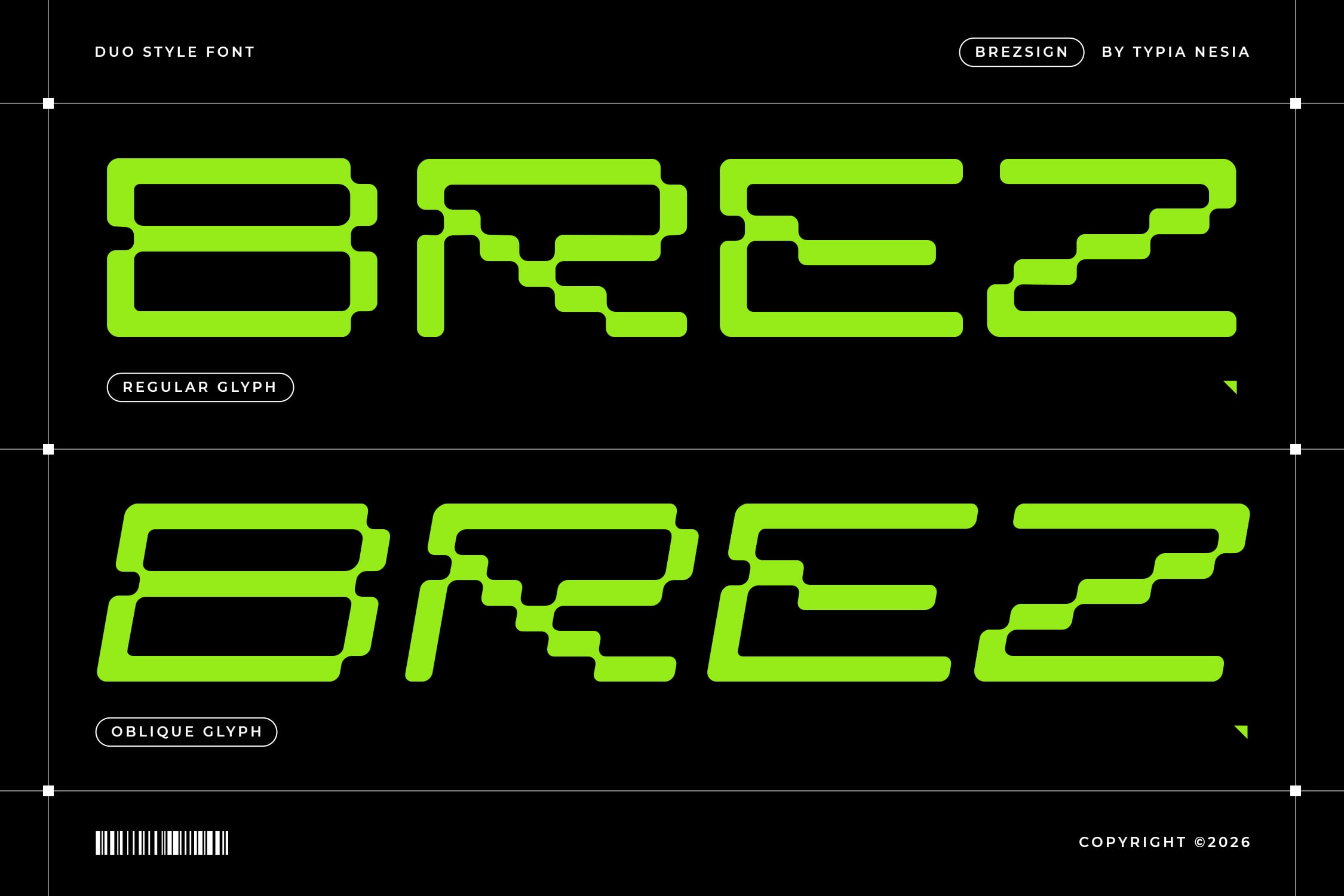 Duo Style Font neon green regular plus oblique glyphs on black background