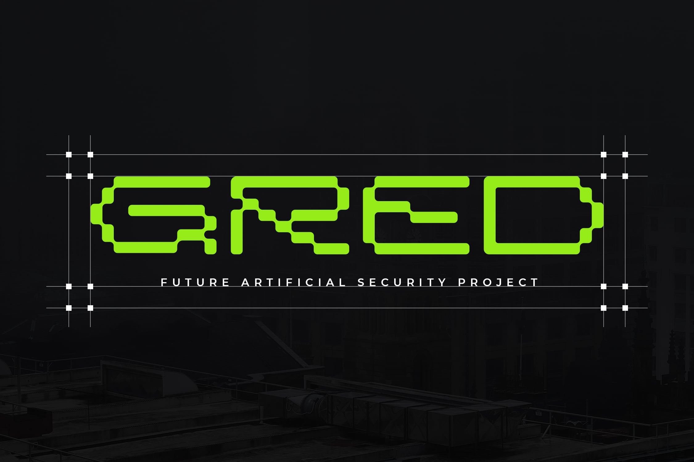 Neon green tech logo with "FASP" text on black background, industrial blueprint grid overlay
