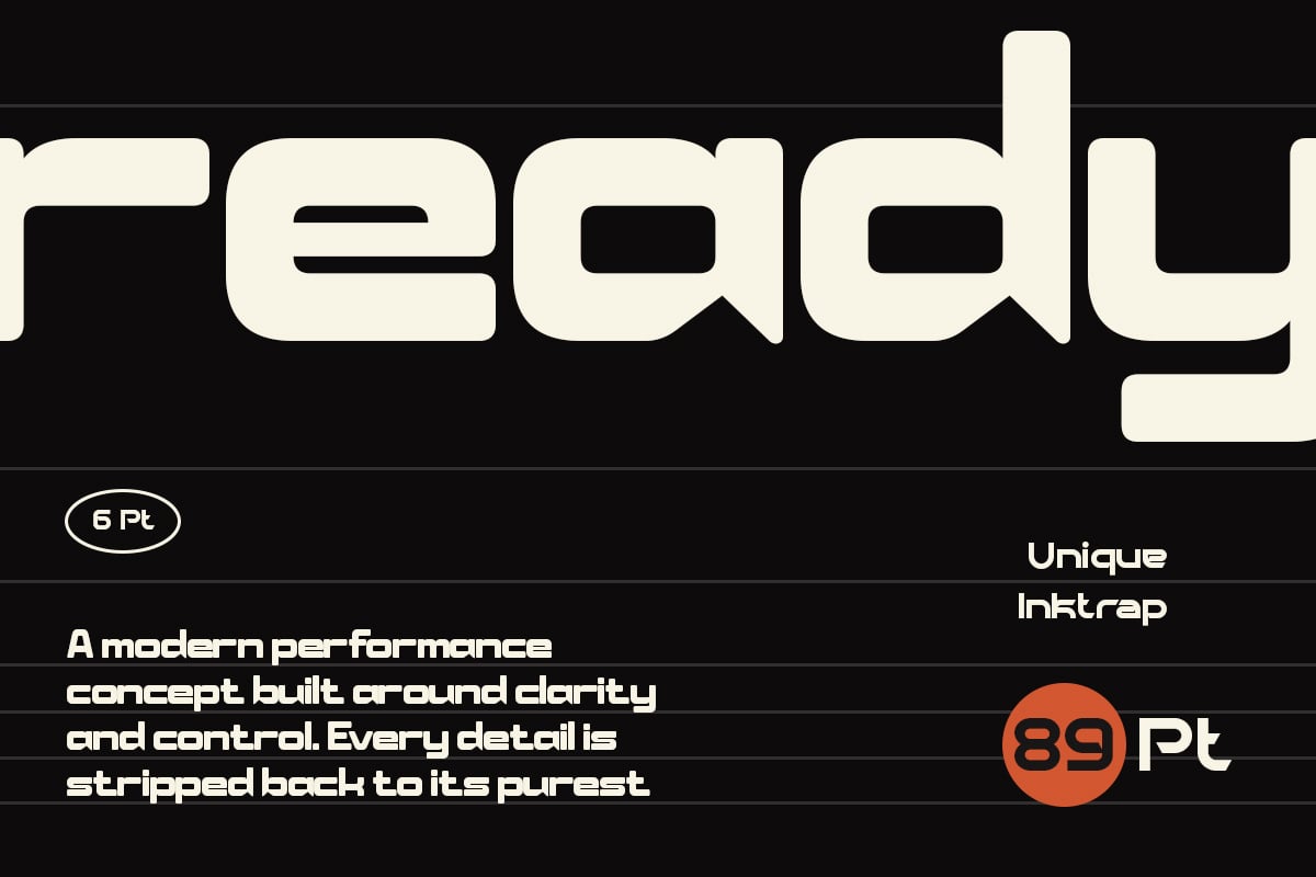 Bold geometric sans serif font with rounded corners on black background