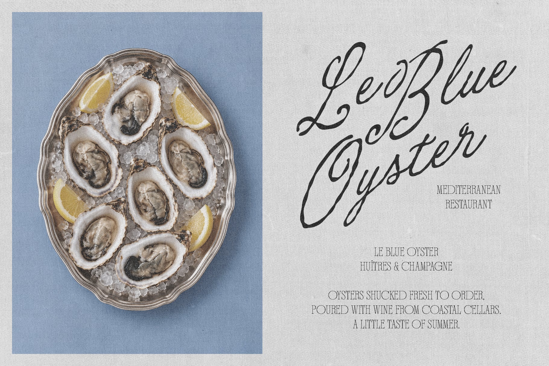 Oyster platter mockup with elegant script typography for Mediterranean restaurant branding