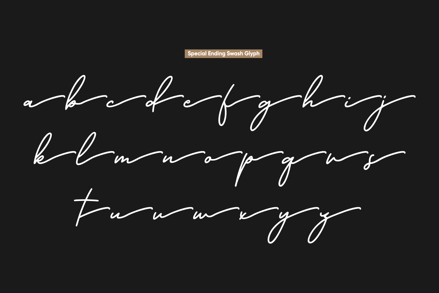 Flowing script font with connected letters shown in white on dark background with label