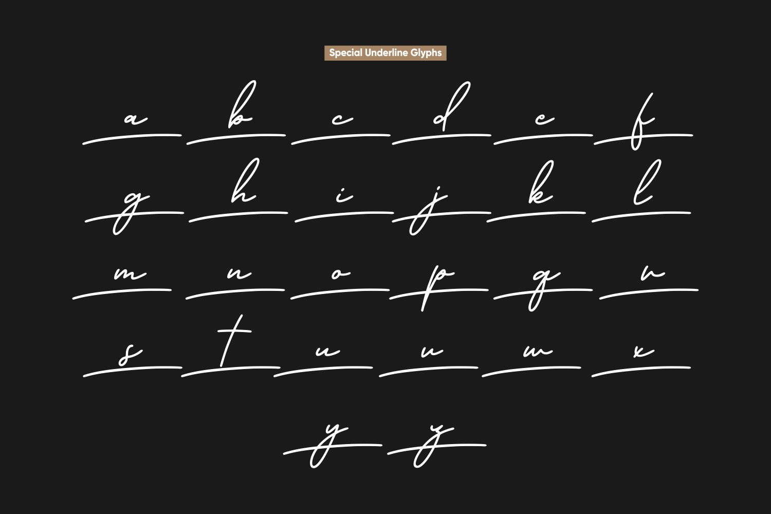 Handwritten script letters with elegant underline strokes on dark background