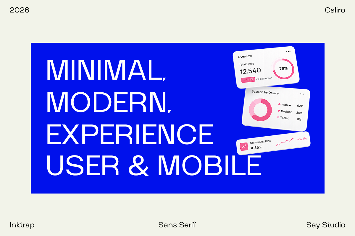 Bright blue dashboard mockup showing analytics cards with user metrics, device breakdown, conversion rates in clean minimal style