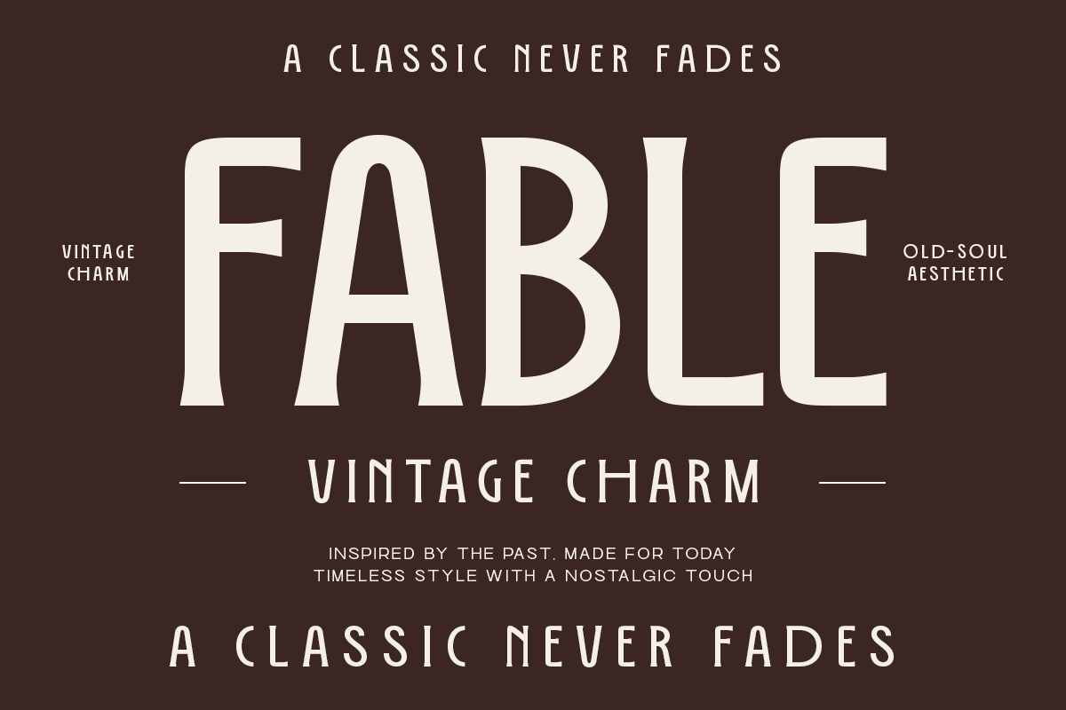 Vintage serif font poster with cream lettering on dark brown background showing retro style