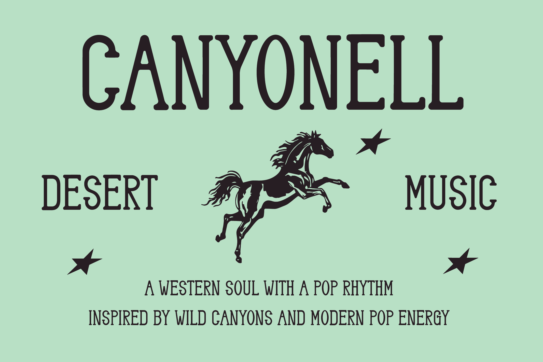 Canyonell font with galloping horse, stars on soft green background