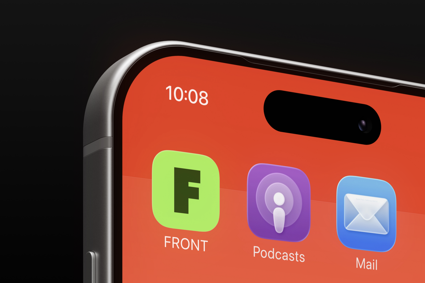 iPhone home screen mockup with vibrant orange background, notch cutout, plus app icons