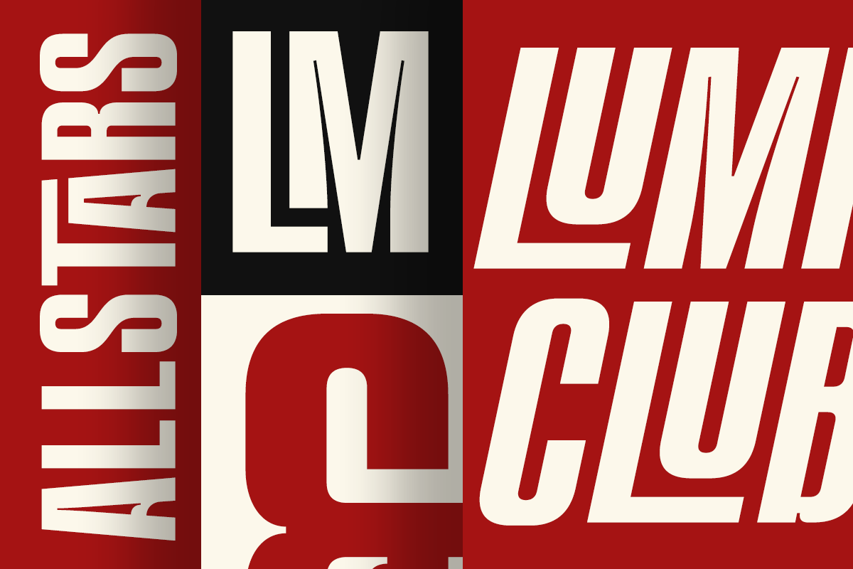 Bold retro typography display with cream letters on red, black, cream color blocks