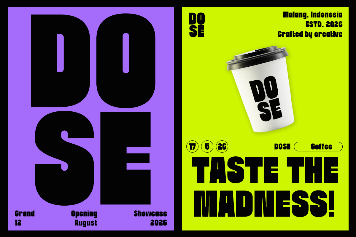 Vibrant neon poster mockup with bold typography, coffee cup design, purple yellow color blocking