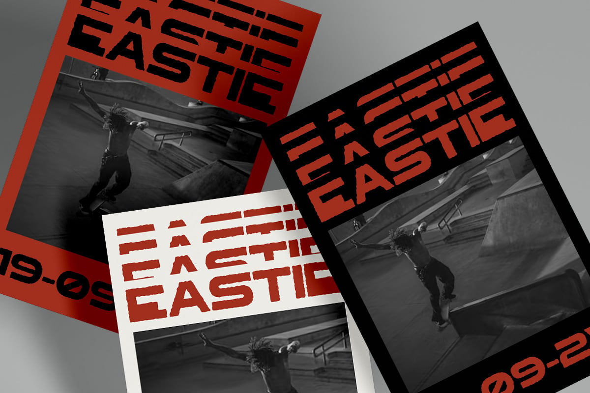 Bold red, black, white poster mockup with stacked layouts showing dynamic dancer photography