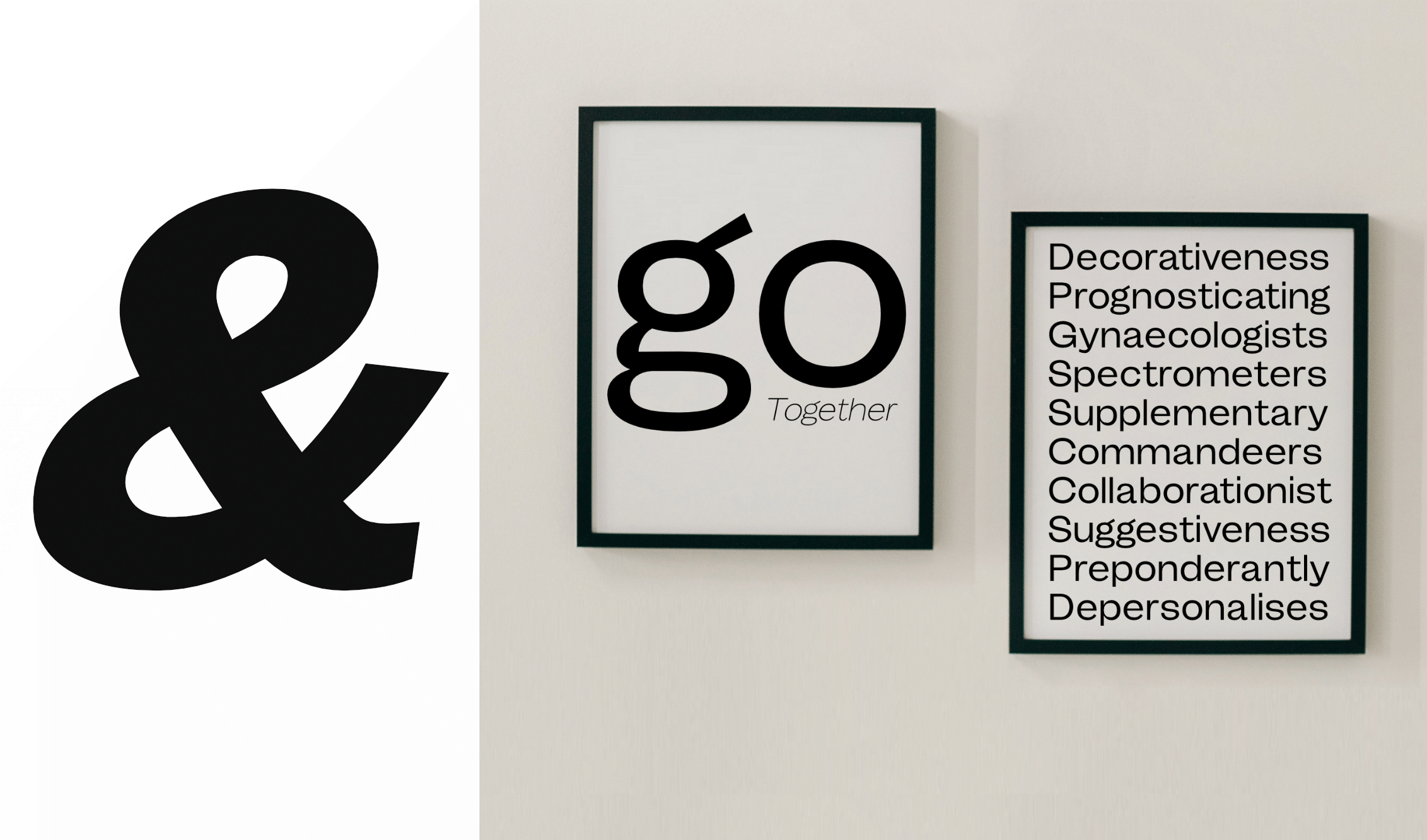 Framed wall art mockup with ampersand symbol, go together text, plus random word list on cream background