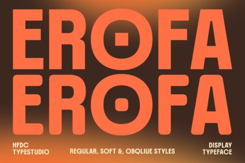 Frofa display typeface in coral with regular, soft, oblique styles by HFDC TypeStudio
