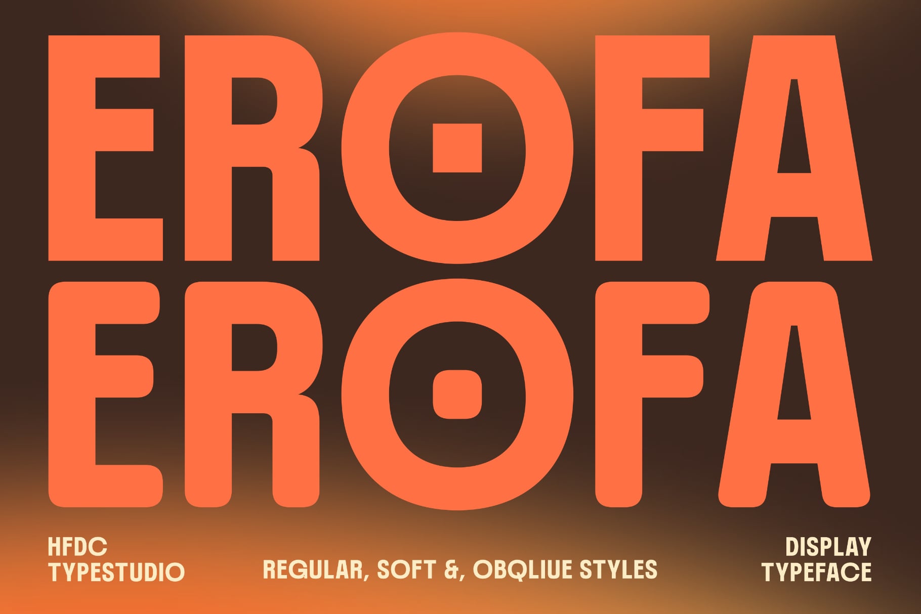 Frofa display typeface in coral with regular, soft, oblique styles by HFDC TypeStudio