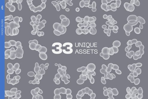 33 soft frosted bubble shapes in various organic clusters on gray background