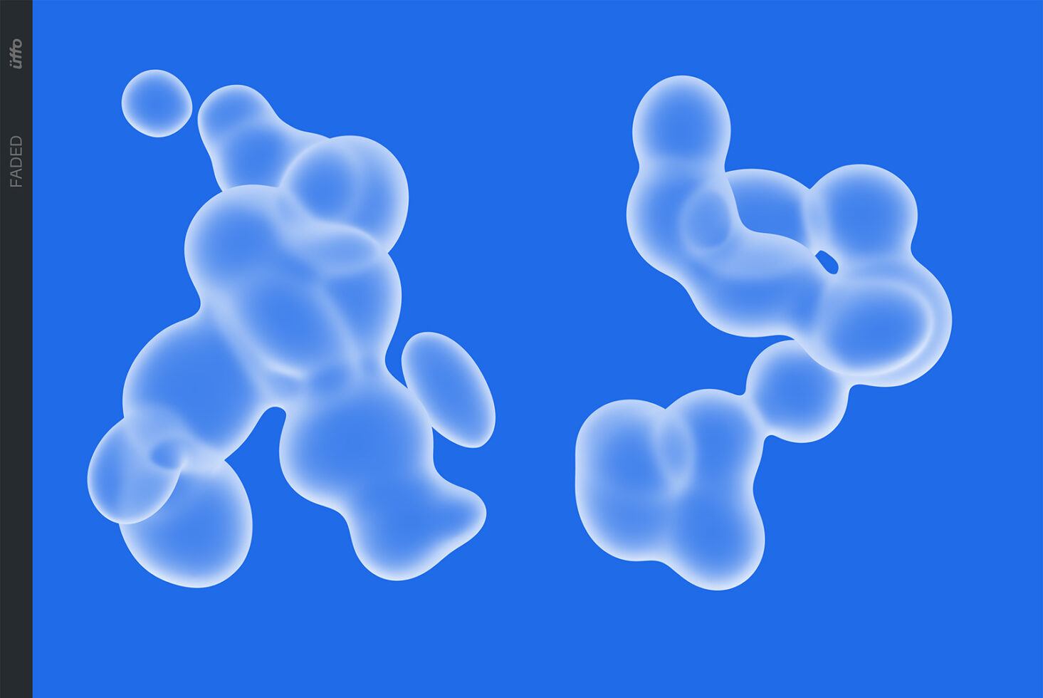 Frosted glass blobs with soft gradients floating on bright blue background