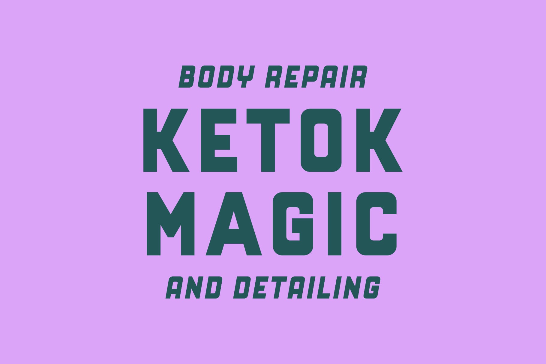 Bold teal text reading "Body Repair Ketok Magic with Detailing" on bright pink background