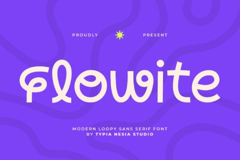 Plump cream typeface on vibrant purple with yellow star accent by Typia Nesia Studio