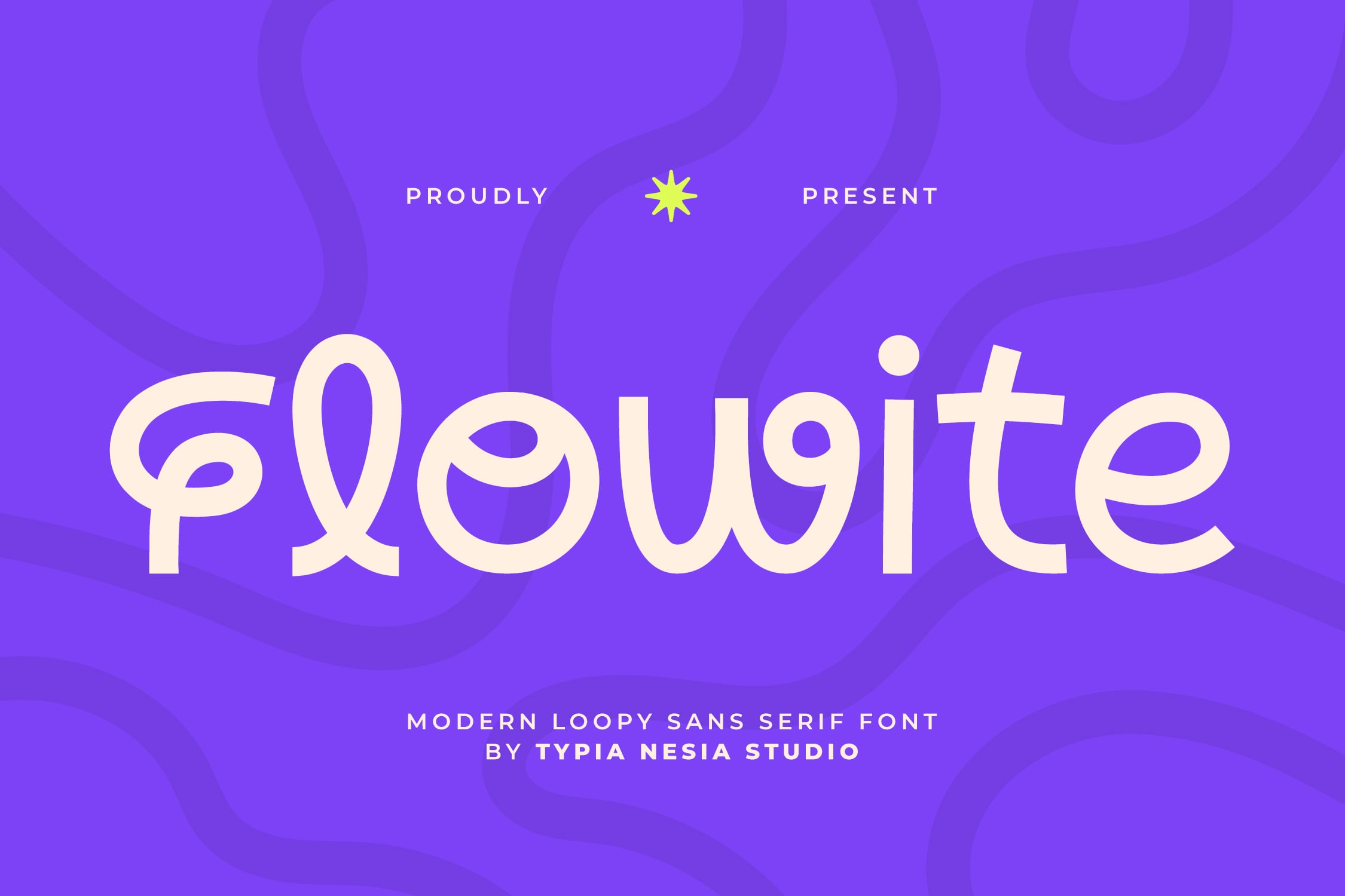 Plump cream typeface on vibrant purple with yellow star accent by Typia Nesia Studio