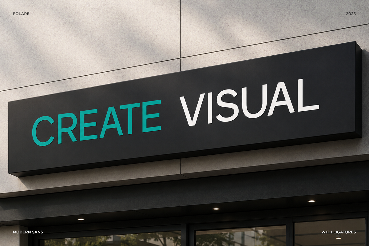 Modern storefront signage mockup with teal turquoise lettering on black horizontal box