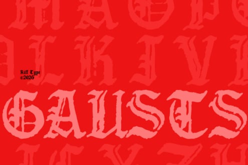 Riff Type font in bold red with textured letter shapes, 2026 copyright mark visible