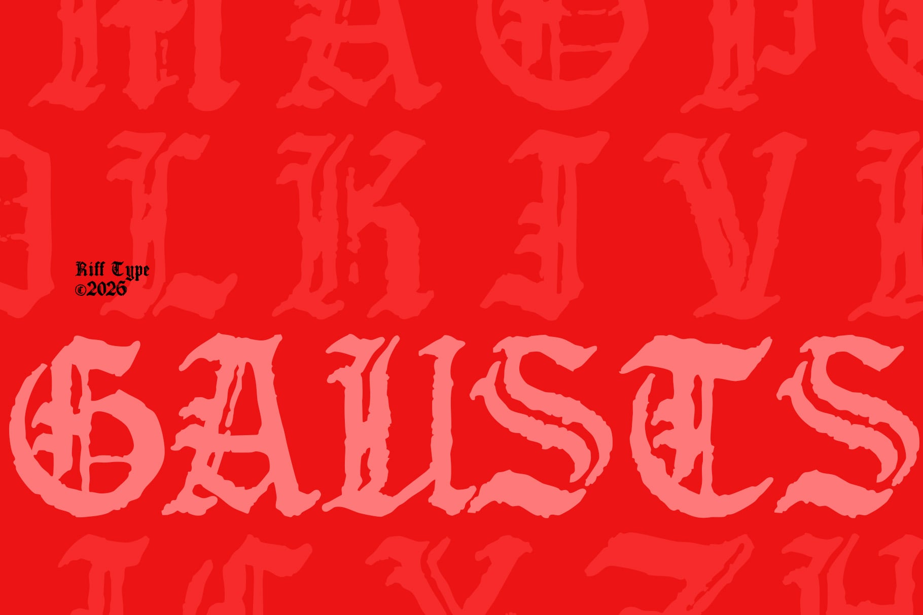 Riff Type font in bold red with textured letter shapes, 2026 copyright mark visible