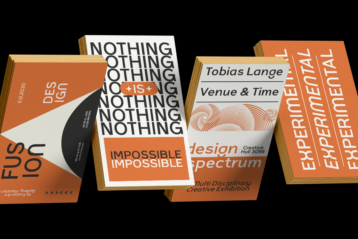 Hardcover book mockups in burnt orange with gold-edged pages, showing front covers with bold typography layouts