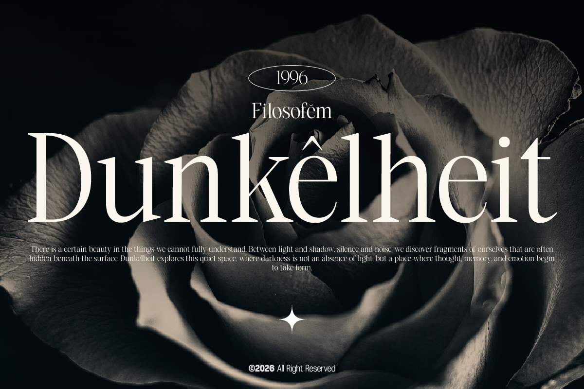 Moody dark rose mockup with elegant serif typography layout for Dunkelheit design