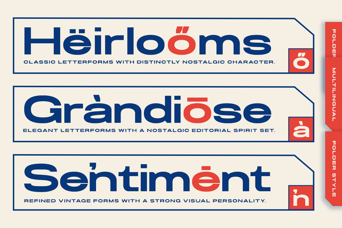 Heirlooms, Grandiose, Sentiment font family with three nostalgic typeface styles