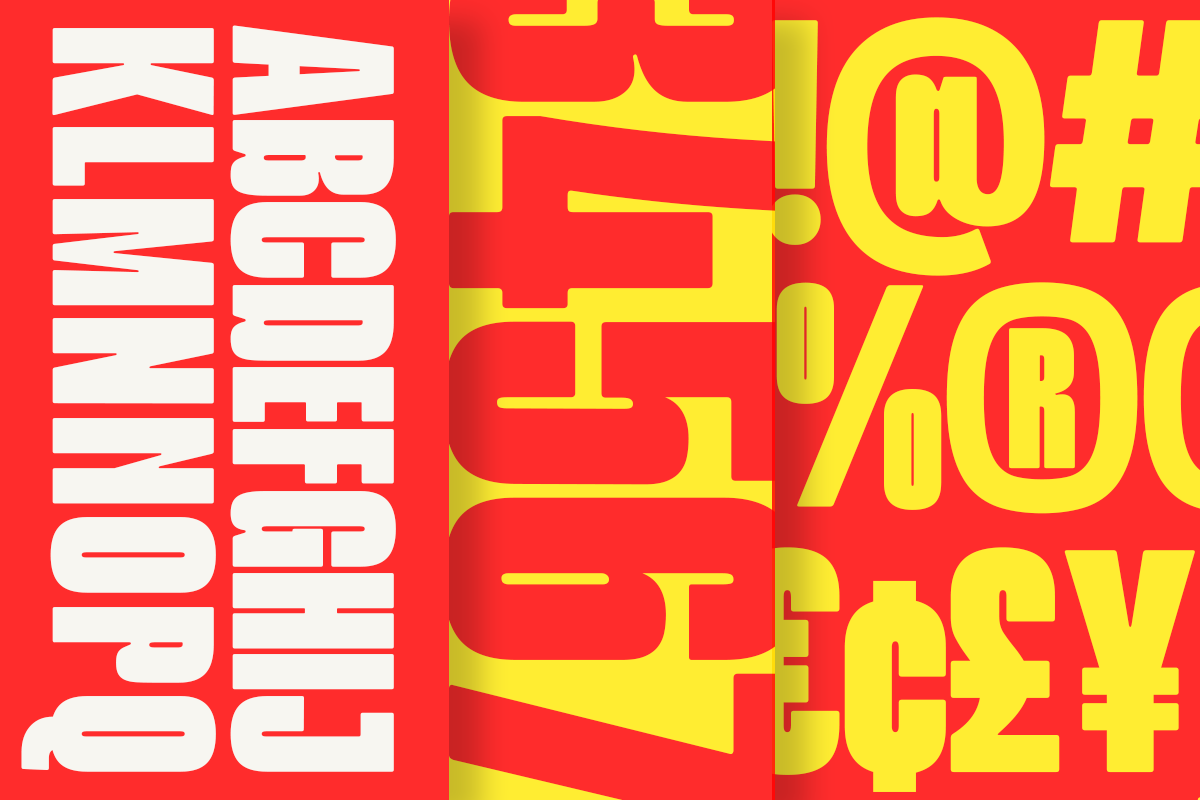 Bold red background with white left text, yellow right text, layered 3D effect with shadows