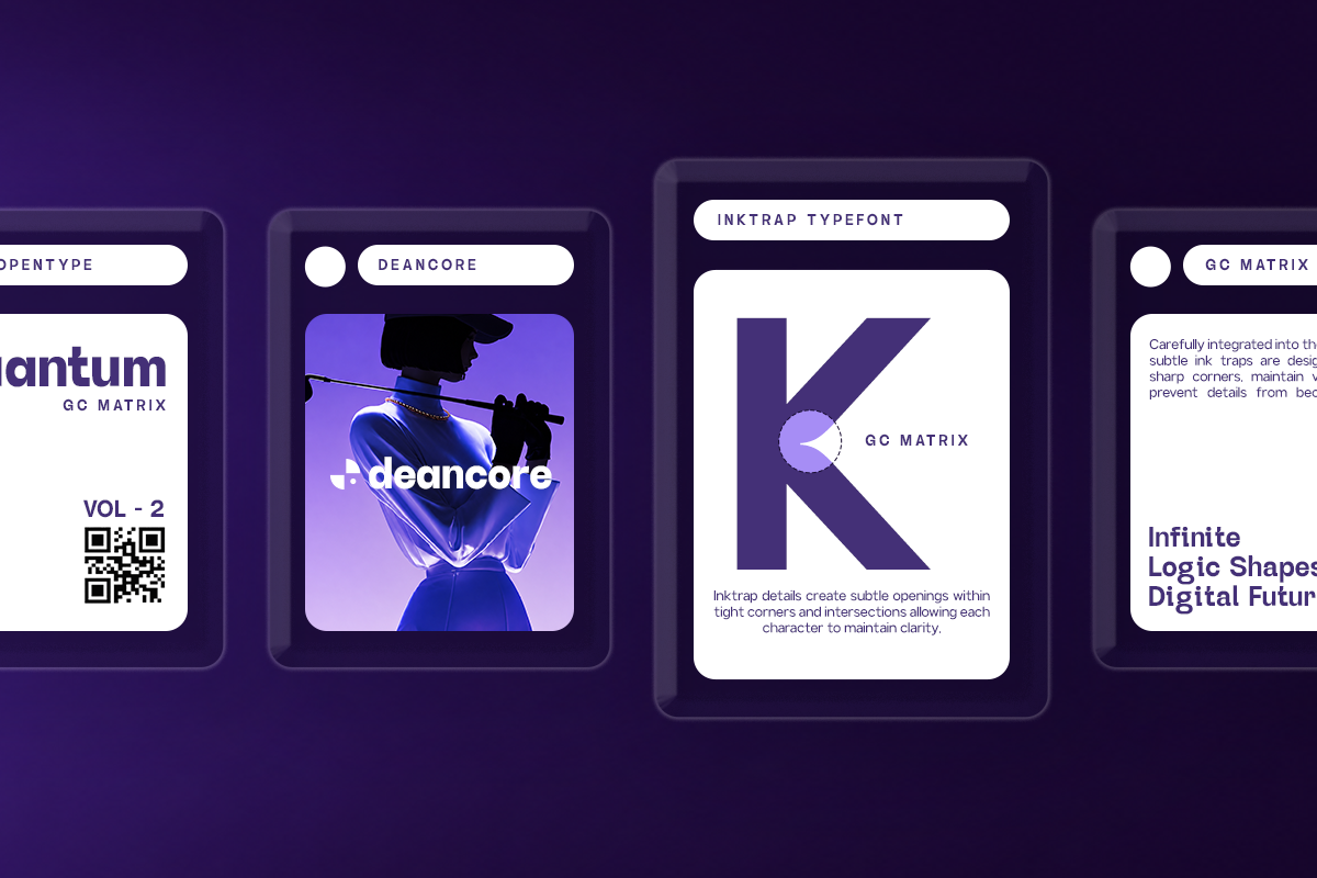 Inktrap Typefont display card showing purple K letterform with geometric details on dark background