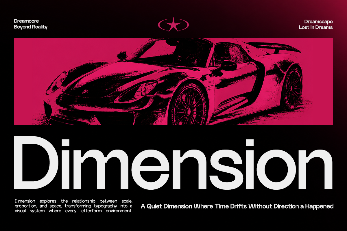 Hot pink sports car on black background with bold typography layout