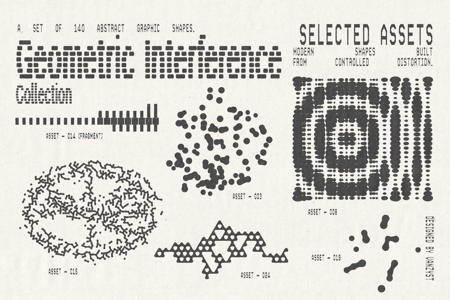 140 abstract graphic shapes collection with rectangles, circles, organic forms, plus geometric patterns