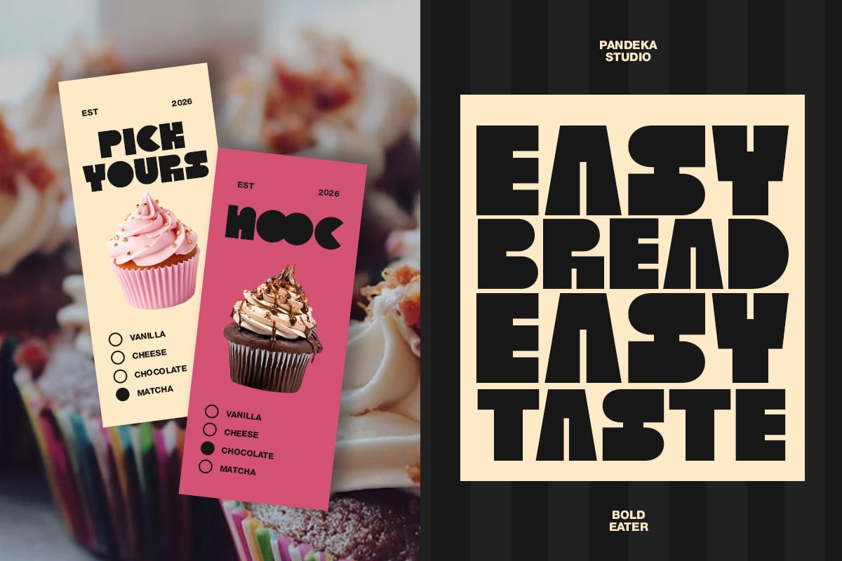Bakery menu cards mockup with cupcake flavor options in cream pink with checkboxes