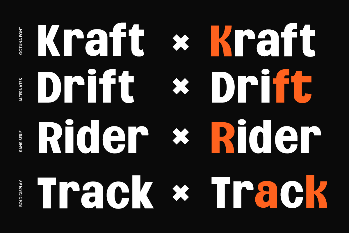 Bold sans serif font with orange accent variations on black background