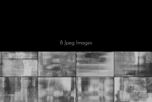 Eight grainy black-and-white JPEG images with glitchy scan lines, pixelated texture overlays, distorted effects