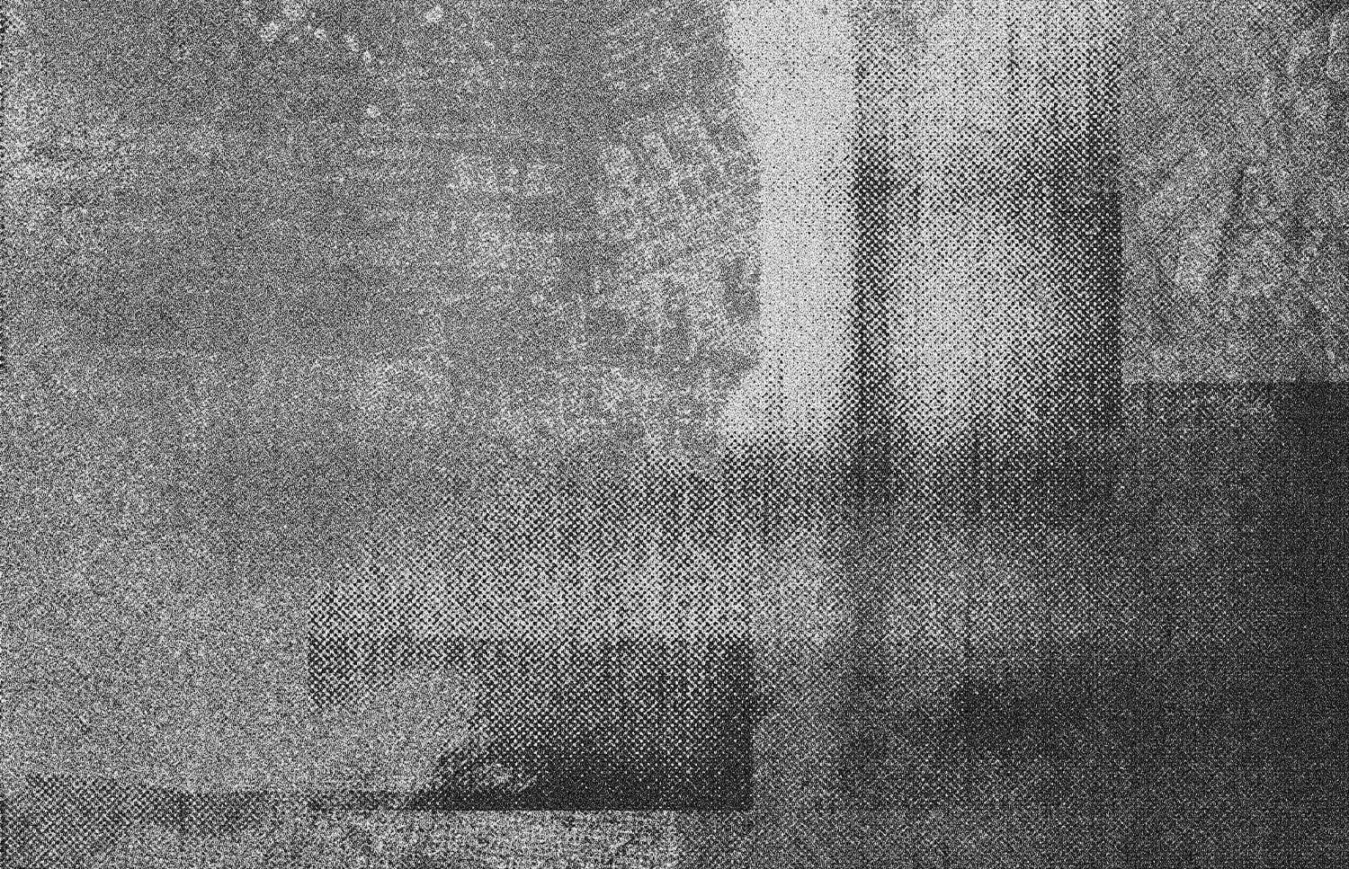 Grainy halftone texture transitioning from noise to sharp dot pattern, moody monochrome