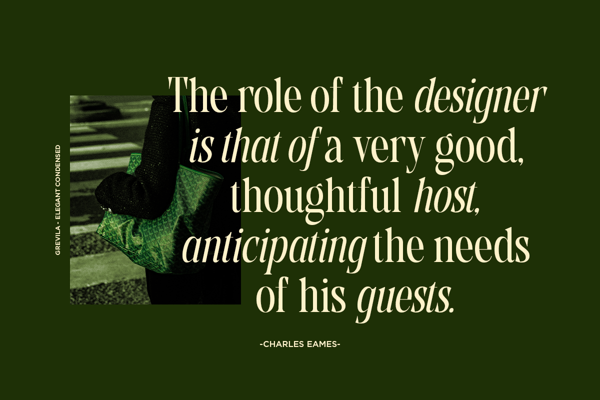 Elegant typography quote about design over forest green background with vintage photo detail