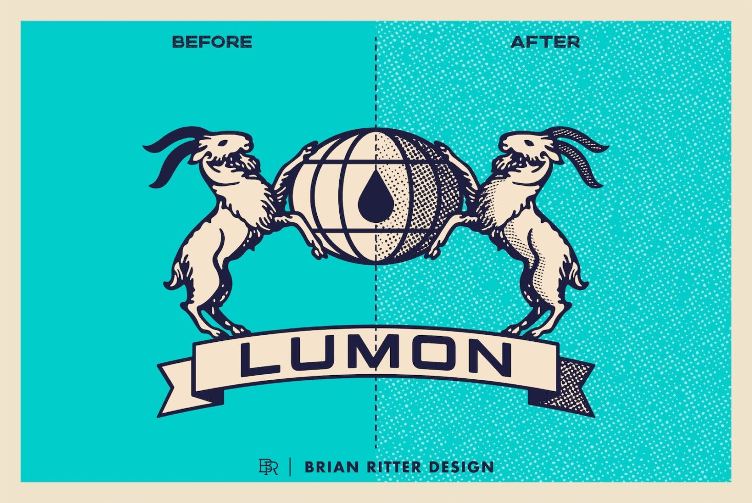 Before after comparison of vintage goats holding barrel with pattern fill effects applied
