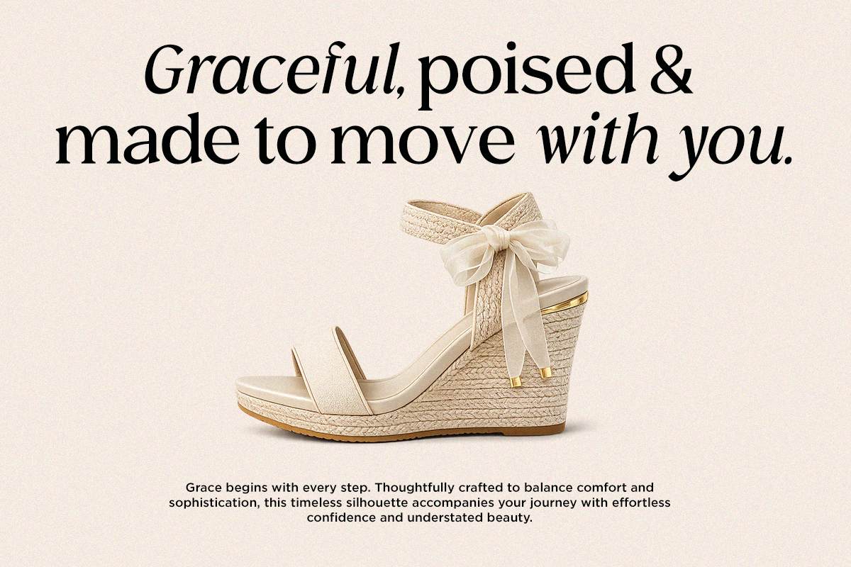 Cream espadrille wedge sandal with ribbon bow tie on beige background