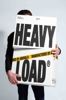 Person holding heavy load box mockup with bold typography