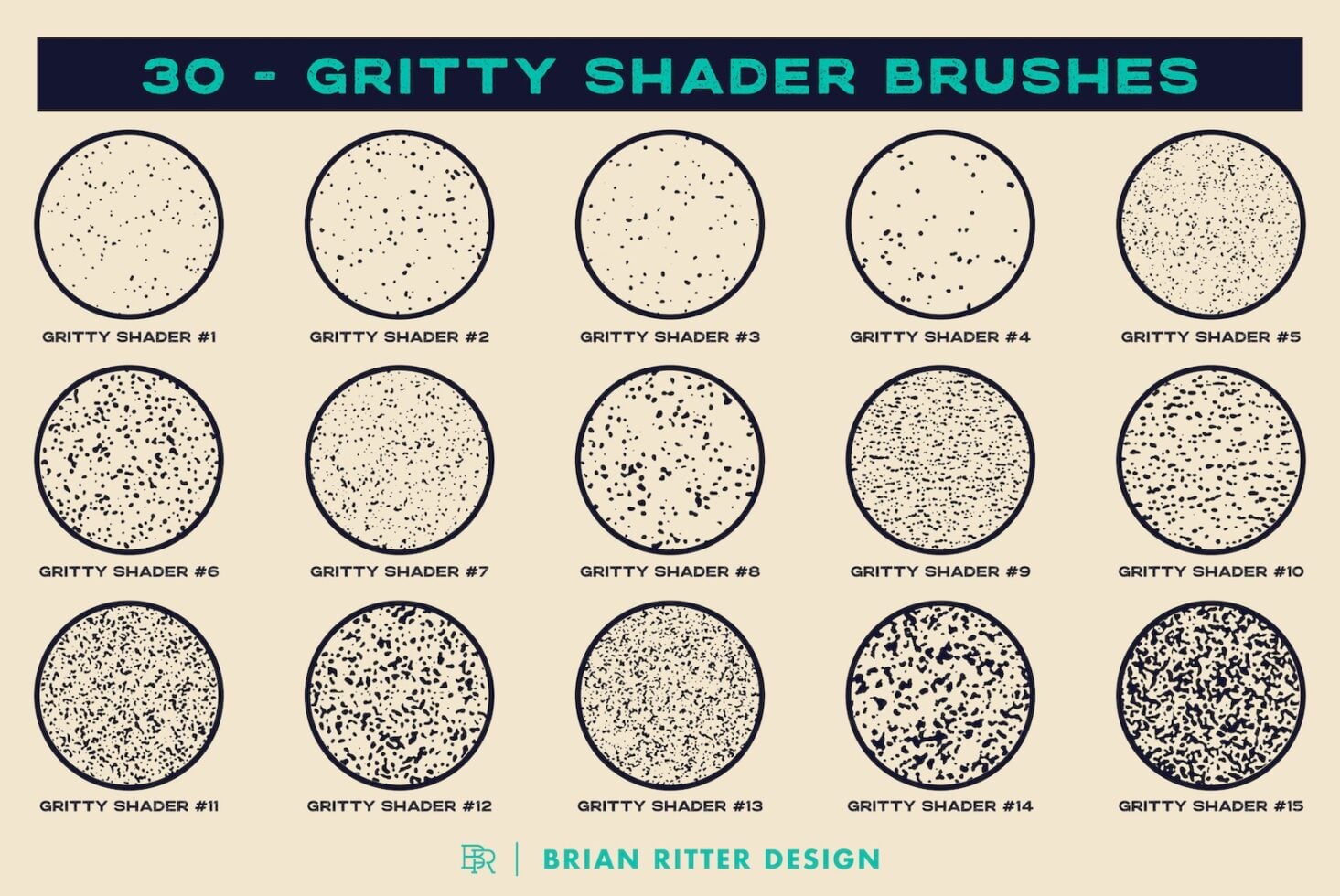 30 gritty shader brushes ranging from subtle speckle to heavy noise texture